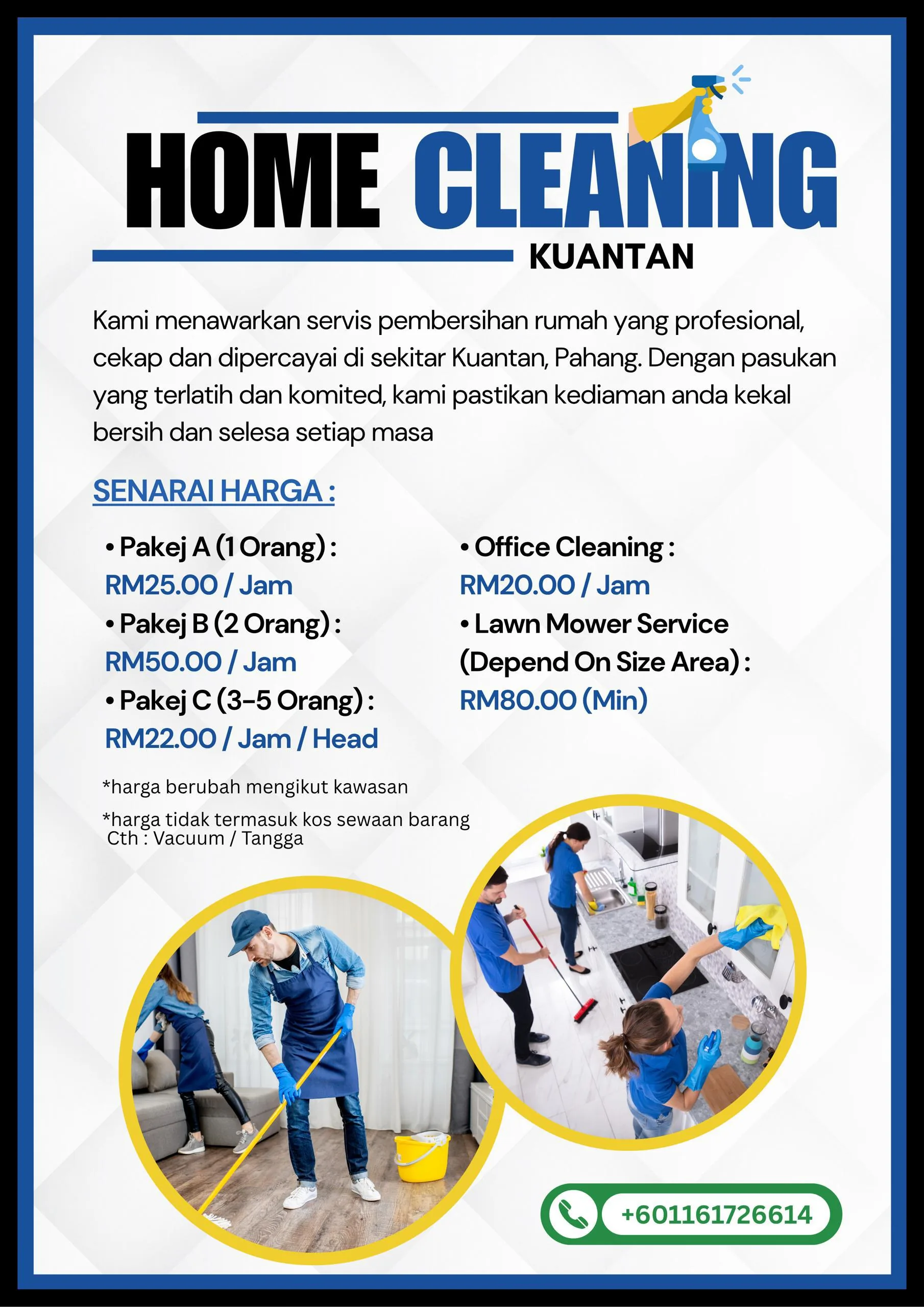 Poster Home Cleaning Kuantan dengan senarai harga